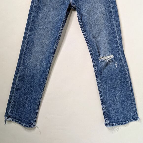 Mother Tomcat 24 Blue High Rise Distressed Straight Raw Hem Denim - Picture 6 of 14